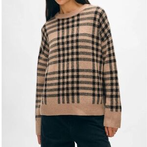 WHITE + WARREN Cashmere Plaid Crewneck